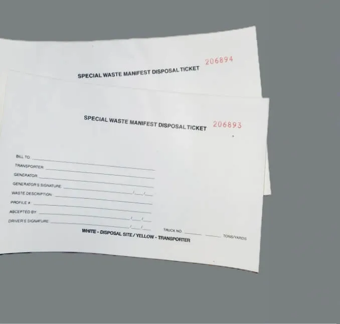 Special Waste Manifest Disposal Ticket papers